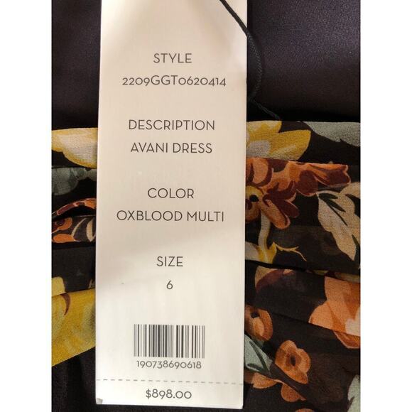 Veronica Beard Avani Dress Silk Floral Print  Maxi Brown NWT 6 Damaged - Picture 9 of 11